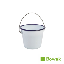 Enamel Bucket White with Blue Rim 10cm Dia