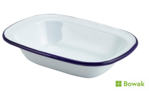 Enamel Rectangular Pie Dish White & Blue 18cm