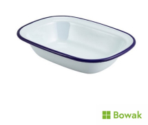 Enamel Pie Dish 20cm Rectangular White & Blue